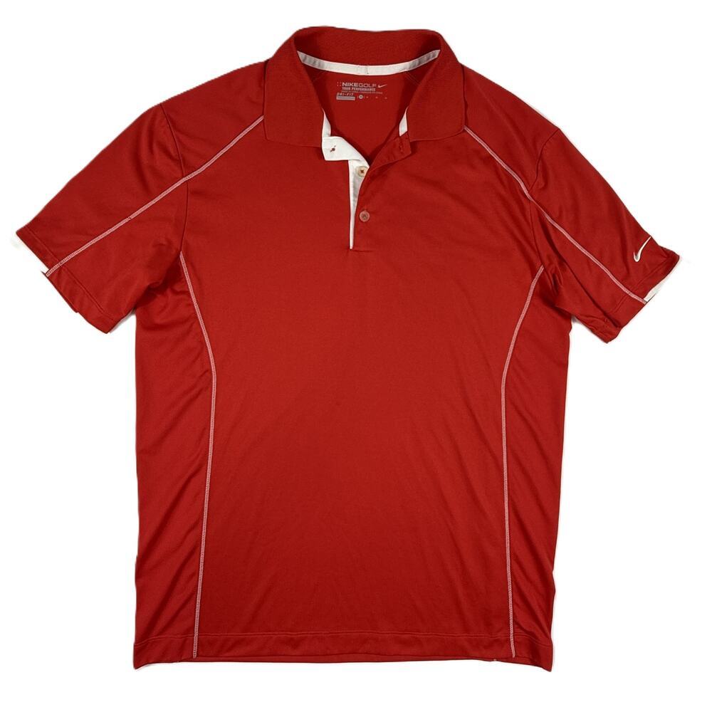 Nike Golf Polo Shirt Tour Performance Dri-Fit Red White Stretch Men's Sz M - Picture 2 of 11